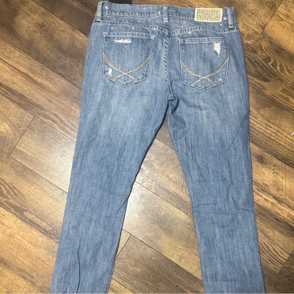 PINK Victoria’s Secret Distressed Cropped Skinny Jeans · Light Blue· Rhinestones - Picture 5 of 6